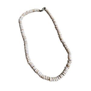 Beaded Necklace Shell Collar White Brown